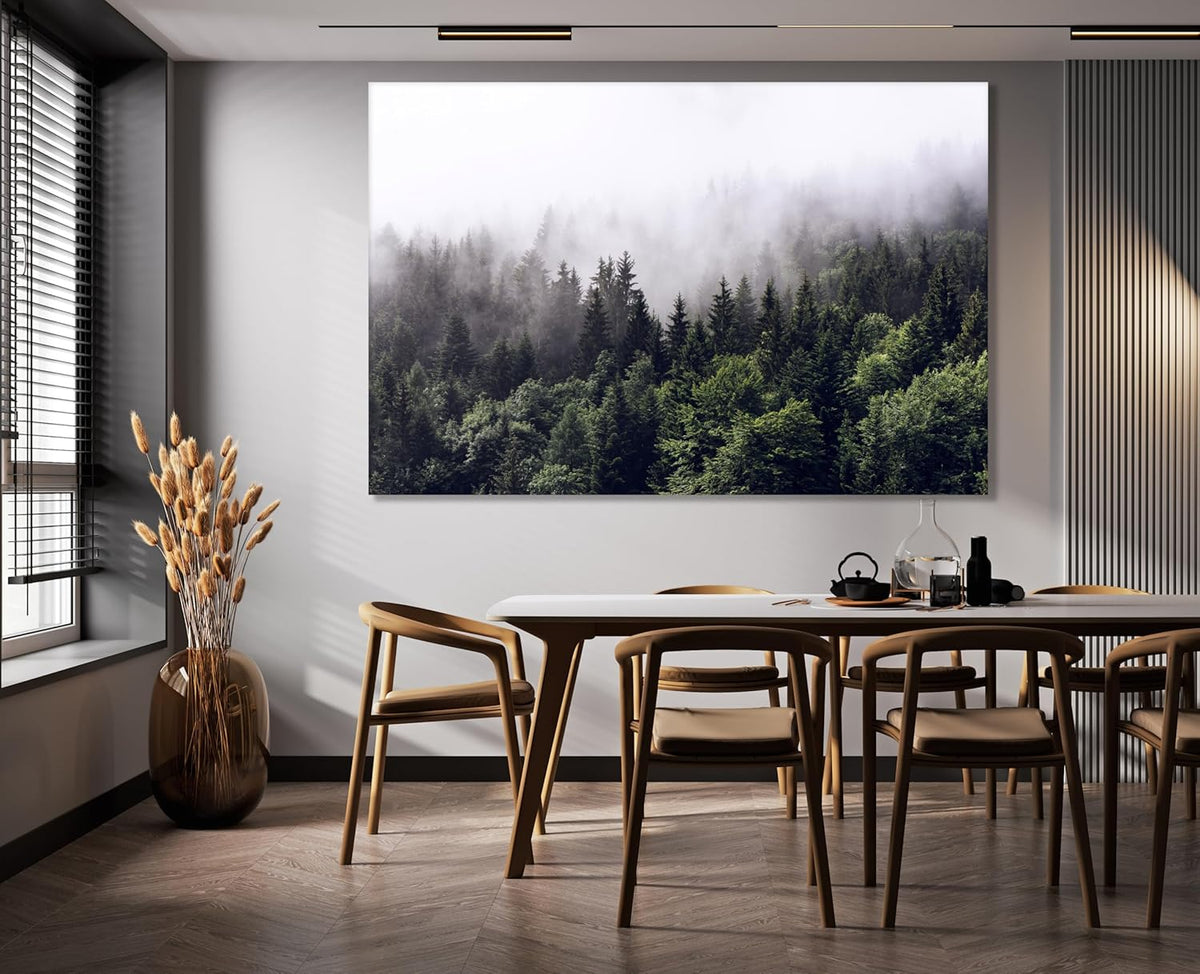 Nature Wall Art Prints - Ocean Forest Mountain Lake Canvas Landscapes - Small to Extra Large Living Room Bedroom Kitchen Bathroom Décor (Foggy Pine Forest, 35L" x 53W")