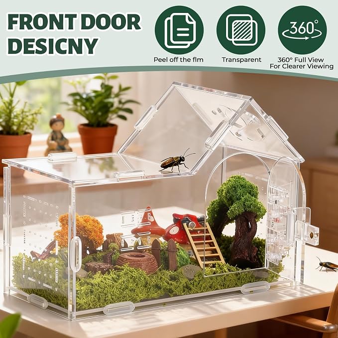 Jumping Spider Enclosure Small Acrylic Spider Cage Insect Terrarium Bug Enclosure Tarantula Enclosure Reptile Terrarium for Snail, Mantis, Lizard, and Small Reptiles - Big House Shape