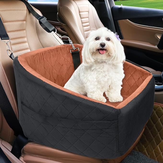 NEEZUKAR Dog Car Seat for Small Medium Dogs,Detachable Washable Dog Booster Seat Under 30lbs, Pet Car Seats Travel Bed with Storage Pockets and Safety Belt(Black/Z)