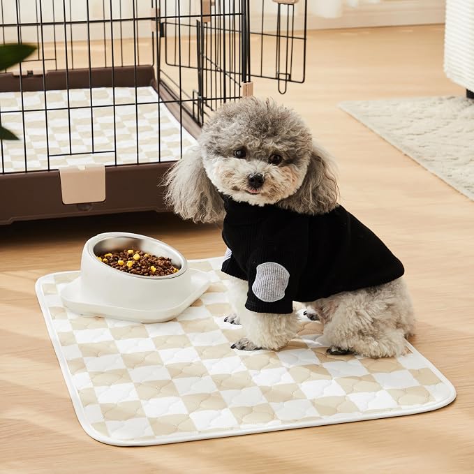 2 Pack Beige Checkered Washable Pee Pads for Dogs, Checkered Reusable Dog Pee Pads, for Puppy Playpen, Crate, Whelping Box, Potty Training, Cute Aesthetic Absorbency, Leak-Proof Non-Slip