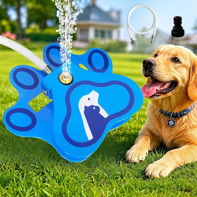 Outdoor Dog Water Fountain for Pets, Paw Activated Aluminum Dispenser | Step-on Automatic Dog Water Dispenser with Sprinkler Fun. Aluminum Self-service Pet Fountain for Yard, Outside, Patio