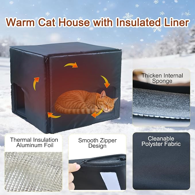Heated Cat House for Outside with Foam for Outdoor Cat,Plastic cat Shelter | Heated Insulated Cat House, Plastic Weatherproof Insulated cat House, Cat Shelter for Feral Cats