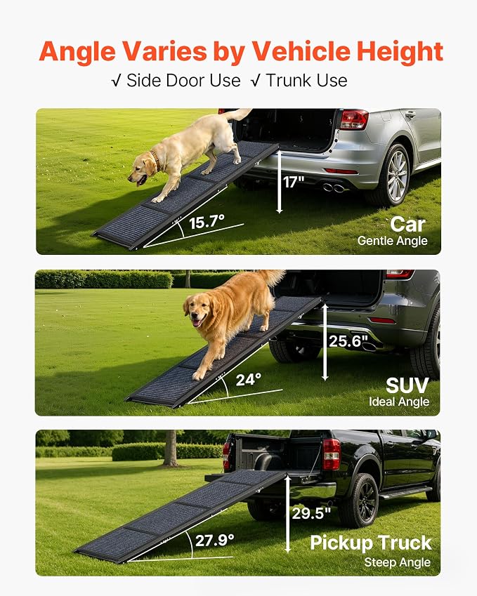 VEVOR Dog Ramp for Cars, 63" L x 17" W, Folding Pet Ramps for Medium & Large Dogs up to 250lbs, Pet Stair Ramp with Non-Slip Felt Rug Surface, Portable Outdoor Dog Car Ramps for SUV & Truck