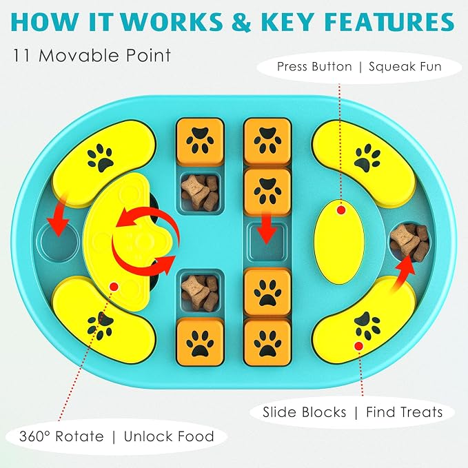 Dog Puzzle Toy, Interactive Treat Puzzle for IQ Training & Mental Stimulation, Non-Slip Slow Feeder Enrichment Boredom Buster for Puppies Small Medium Large Dogs Cats, Blue Gift