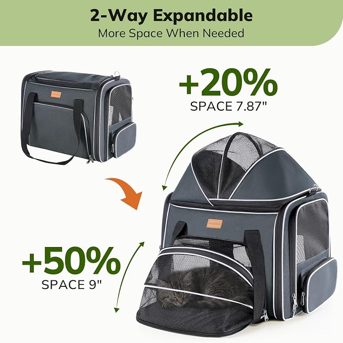 Morpilot Top and Side Expandable Cat Carrier, Airline Approved Collapsible Soft-Sided Pet Carrier for Medium/Large Cats and Puppies up to 20lbs for Car Rides and Vet Visits (Dark Gray)