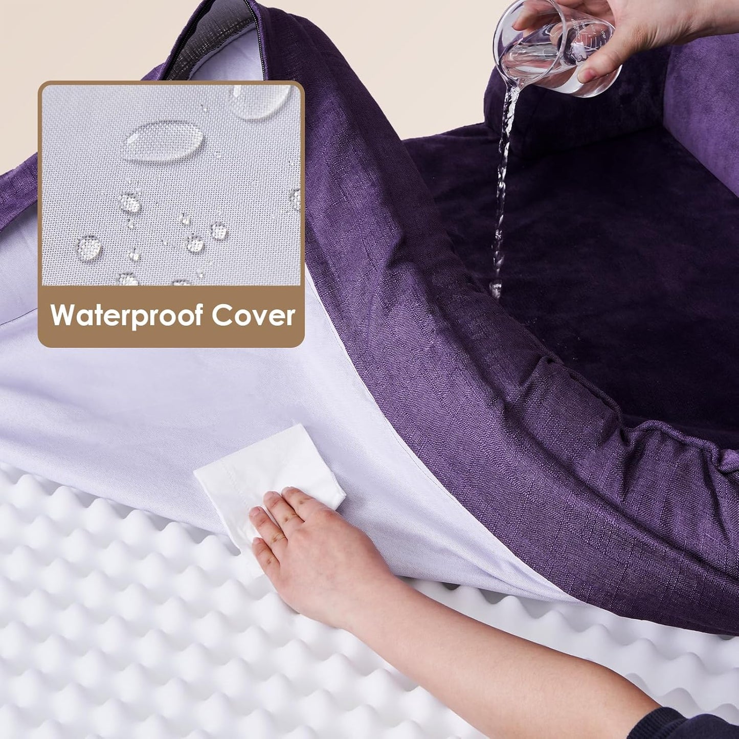 EHEYCIGA Orthopedic Dog Beds for Extra Large Dogs, Waterproof Memory Foam XXL Dog Bed with Sides, Non-Slip Bottom and Egg-Crate Foam Big Pet Couch Bed with Washable Removable Cover, Purple