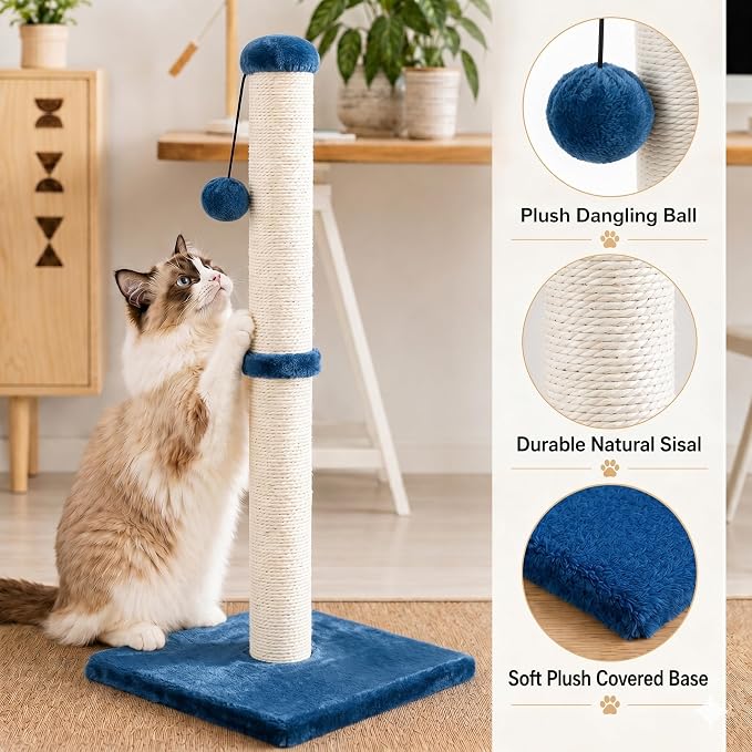 Dimaka 29" Tall Cat Scratching Post, Claw Scratcher with Sisal Rope and Covered with Soft Smooth Plush