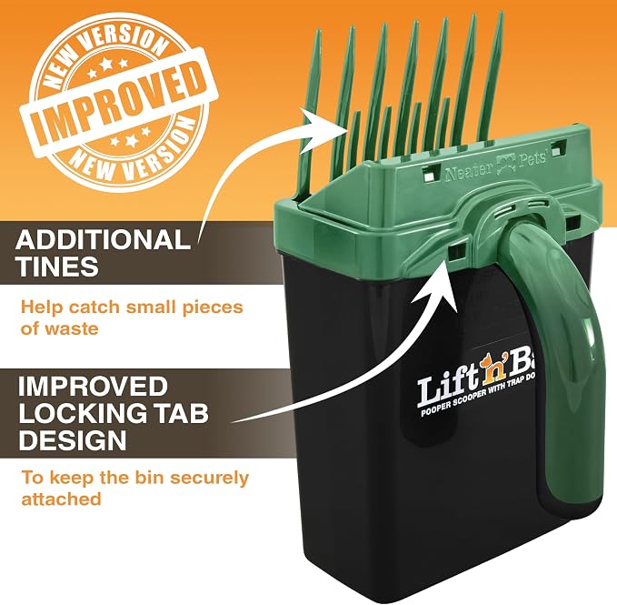 Neater Pet Brands Lift N’ Bag 2.0 Dog Pooper Scooper with Bag Attachment for Small to Large Dogs, New & Improved Design, 15 Refill Bags, Heavy Duty Dog Poop Scooper for Yard & Walks, One-Hand Use