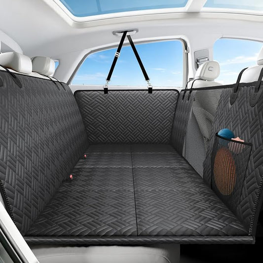 PROZAR Dog Car Seat Cover for Back Seat, Hard Bottom Back Seat Extender, Pet Cover for Dogs -Supports 400lbs, Waterproof Heavy Duty Scratch Dog Hammock for Midsize Cars & Compact SUV, 53.5in -Black
