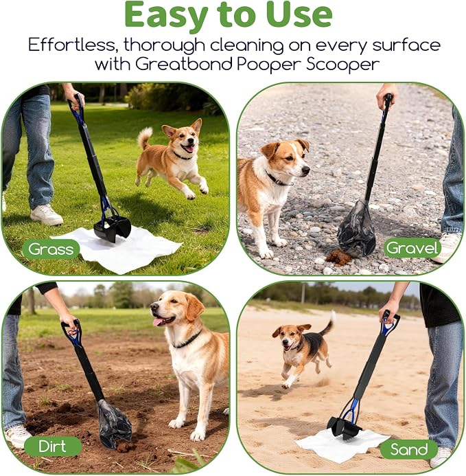 32" Pooper Scooper with Bags & Dispenser Attachment, Long Handle Dog Poop Scooper for Large/Small Dogs, High Strength Spring No-Bend Poop Scoop, Foldable Poop Picker Upper for Grass/Gravel Pick Up