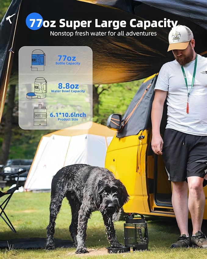 lesotc Portable Dog Water Bowl Dispenser - 77oz Travel Water Bottle with Pop-Out Drinking Bowl, No-Spill Design for Camping, Hiking & Car Rides - Keep Your Dog Hydrated Anywhere, Black