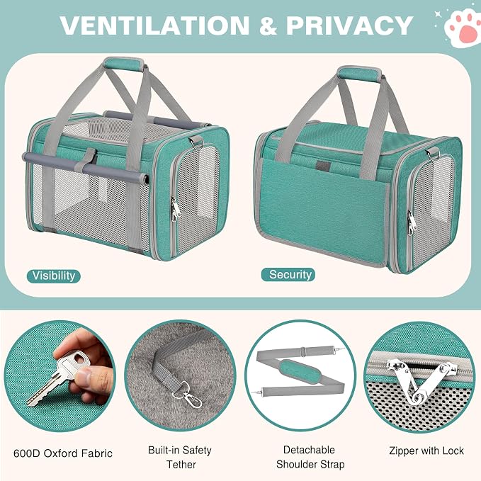 Soft Cat Carrier for Pets Up to 20 Lbs, Collapsible Cat Carrier Bag with Privacy Curtains, Airline Approved Small Pet Carrier for Small Medium Cats Dogs Puppy, Washable Soft Pet Travel Bag Dog Carrier