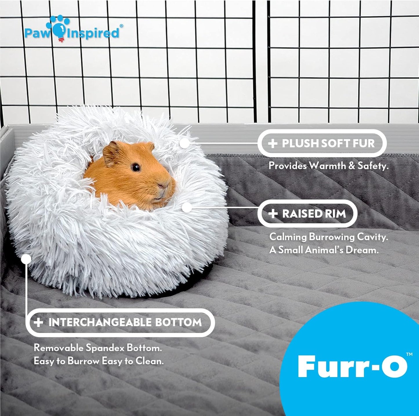 Paw Inspired Furr-O Burrowing Pet Bed with Zip-On Spandex and Fleece Bottoms for Guinea Pigs and Other Small Animals, Cozy Carrier, Hideout Enrichment Toy, Cage Accessories (Beige)