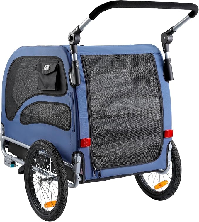 VEVOR Dog Bike Trailer, Supports up to 66/88/100 lbs, 2-in-1 Pet Stroller Cart Bicycle Carrier, Easy Folding Cart Frame with Quick Release Wheels, Universal Bicycle Coupler, Reflectors, Flag