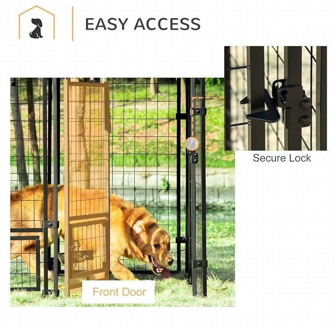 PawHut 4.6' x 4.6' x 5' Outdoor Dog Kennel, Welded Wire Dog Kennel Outside Run with 360° Rotating Bowls, Waterproof & UV Resistant Cover, for S&M Breeds, Chickens, Ducks, Red | Dog Kennel Outside Run, 360° Rotating Bowls, Waterproof & UV Resistant Cove...