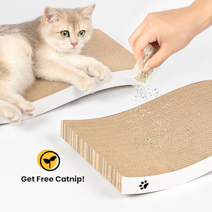 Cat Scratcher, Durable Scratch Pad, Corrugated Cardboard Scratching Board for Indoor Cats, Heavy Duty, Double-Sided Usability, Recyclable, with Catnip, Medium, 2 Packs