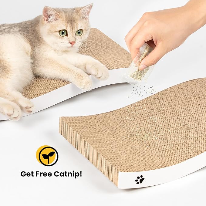 Cat Scratcher, Durable Scratch Pad, Corrugated Cardboard Scratching Board for Indoor Cats, Heavy Duty, Double-Sided Usability, Recyclable, with Catnip, Large, 1-Pack