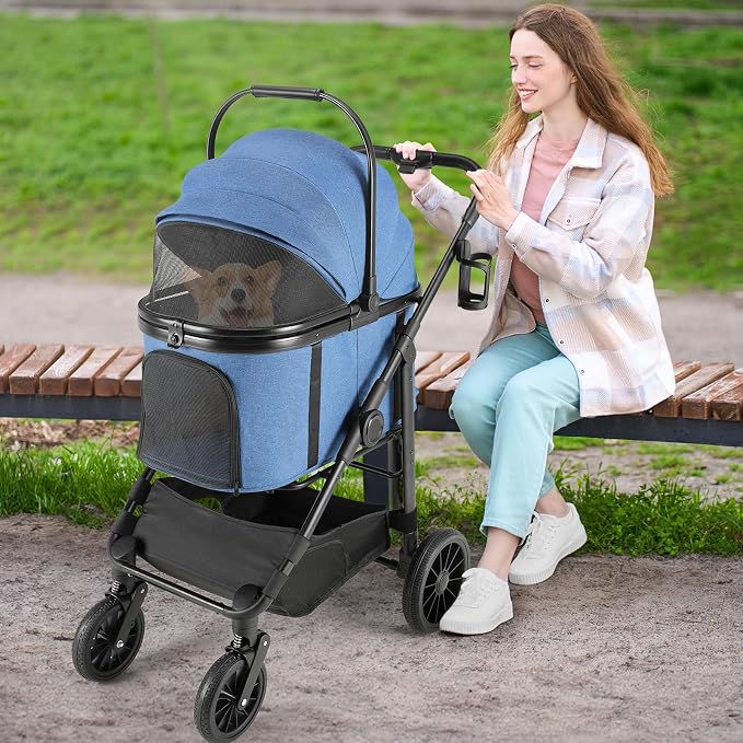 MAMIZO Pet Stroller for Medium Dogs Up to 44 lbs with Detachable Carrier | All-Terrain 3-in-1 Dog Stroller for Senior Dogs & Cats with Rubber Wheels, One-Click Folding, Storage Basket & Cup Holder