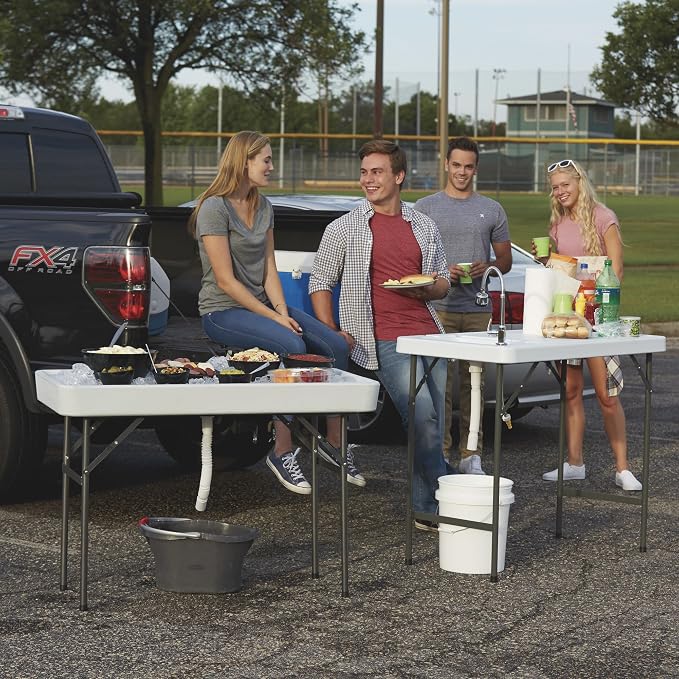 PACEROCKER Outdoor Fish & Game Cleaning Portable Folding Camp Table & Washing Station with Flexible Faucet