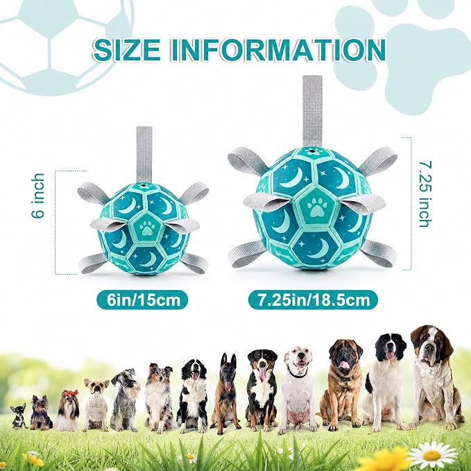 Dog Toys Balls, Dog Soccer Ball with Straps, Dog Birthday Gifts, Durable Balls for Small Medium Pet, Puppy Outdoor Toy, Pet Training Soccer Ball, World Cup Soccer (6 Inch) (Blue, Medium)