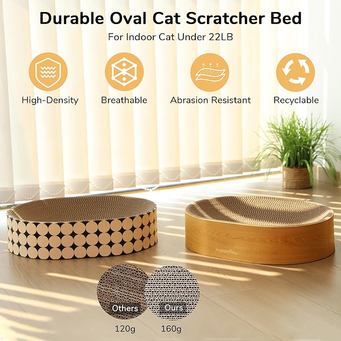 FUKUMARU Cardboard Cat Scratcher Bed, 2-in-1 Oval Cat Scratch Pad | Cats Scratching Board Lounge Bed Indoor, Durable Modern Kitty Scratcher Bowl, Cats Scratch Furniture Protector, Polka Dot