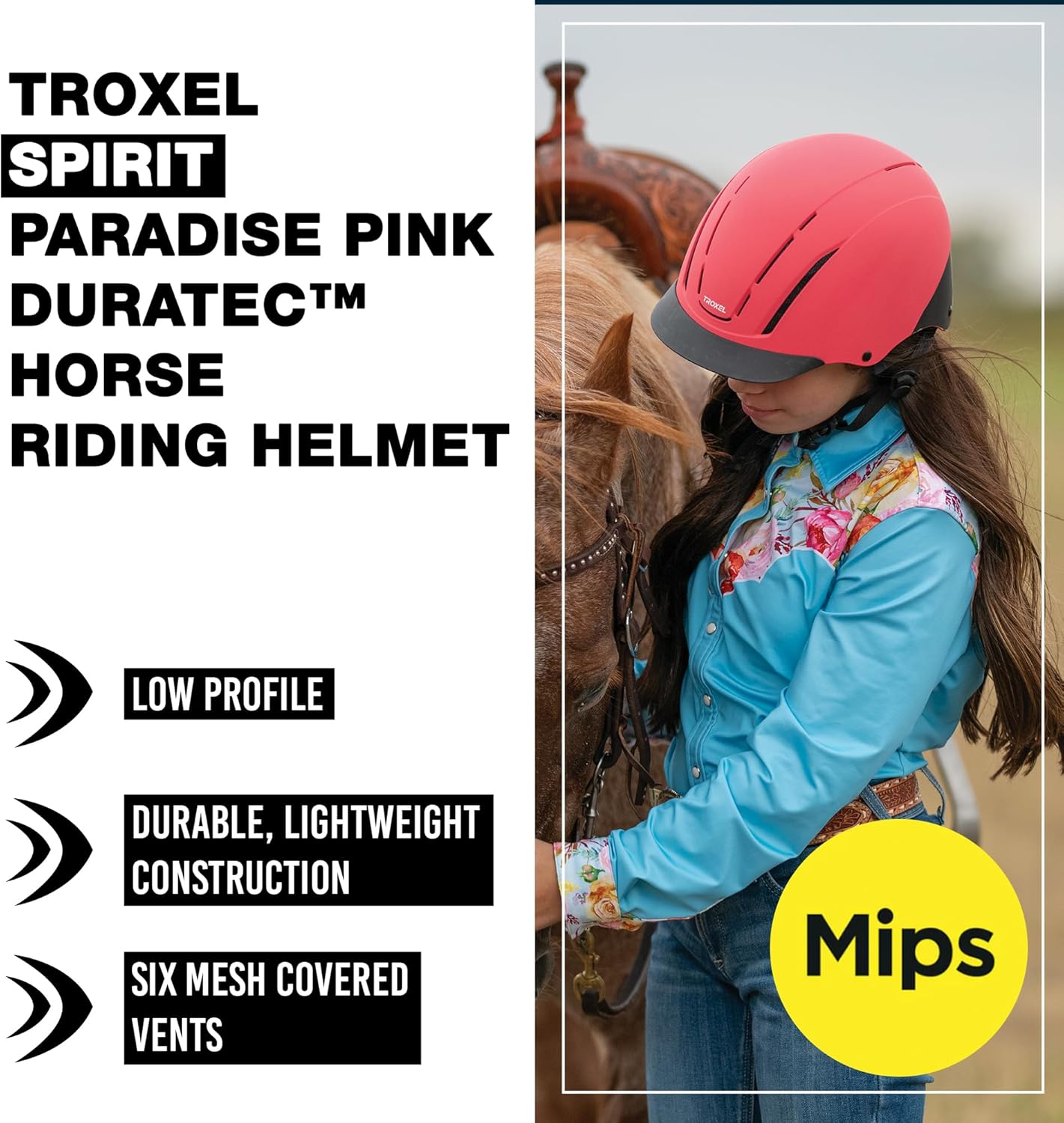 Troxel Spirit MIPS Technology Full Coverage Horse Riding Helmet, Horseback Riding Gear for Equestrians, Large (7-3/8-7-3/4), Pink Duratec