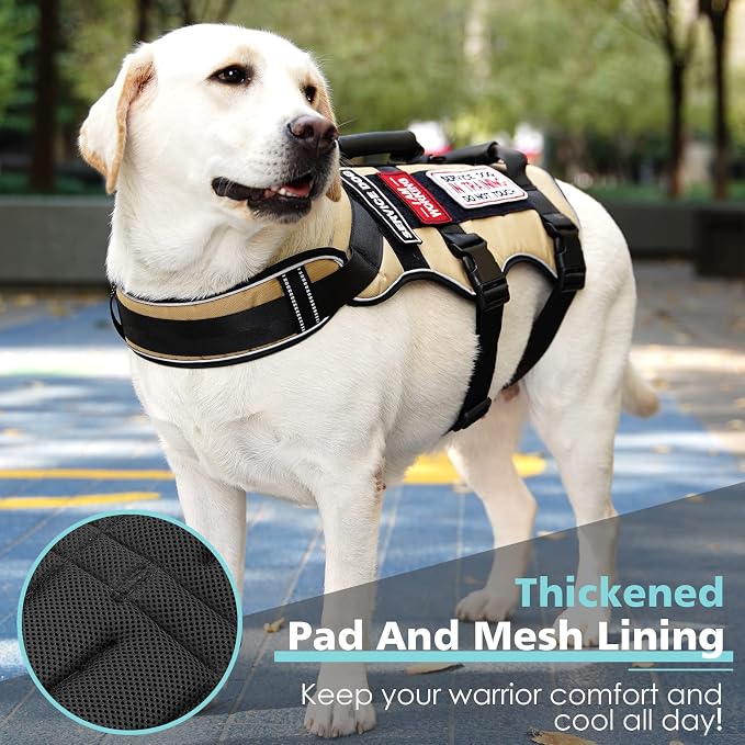 Tactical Dog Harness with 7 Pcs Tags, Service Dog in Training Harness with Easy Control Double Handles, Dog Working Harness K9 Military Service Dog Vest Harnesses for Small Medium Large Dogs