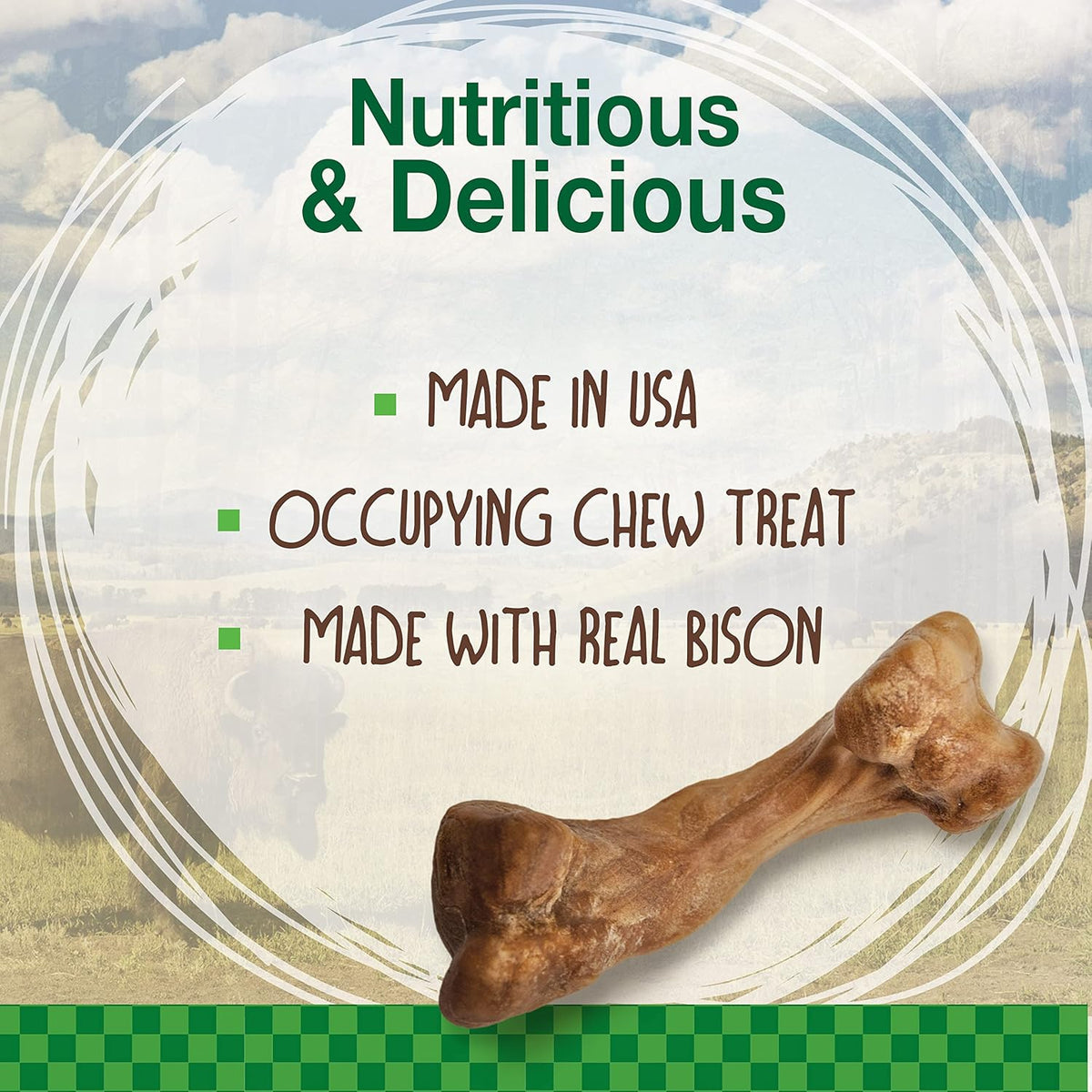 Nylabone Healthy Edibles WILD Natural Dog Chew Treats, Bison Flavor, Small Dogs Up to 20 lbs - Long Lasting Healthy Chew Bones Made in USA (8 Count)