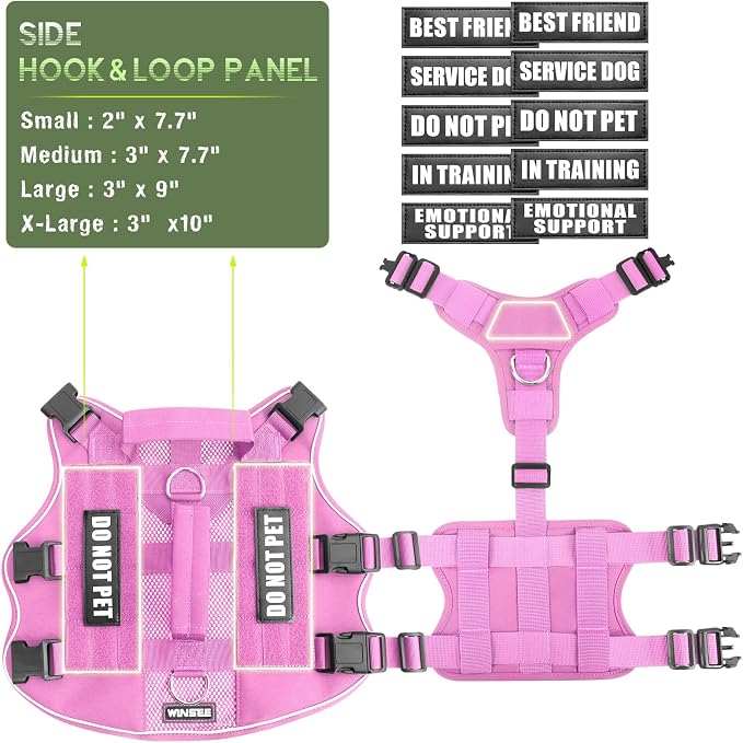 Tactical Molle Vest Mesh Dog Harness with 10 Removale Pet Patches | Breathable Service Dog harness with Double Soft Padded Handle for Medium Dog, Reflective Military Pet Vest for Walk Hiking