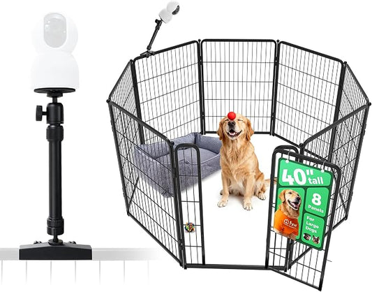 FXW Homeplus Indoor Dog Playpen with Camera Mount, 40" H, 8 Panels | Calm Indoor Play Area, Wider Viewing Angles with Stable Support, for Medium & Large Dogs, Patented