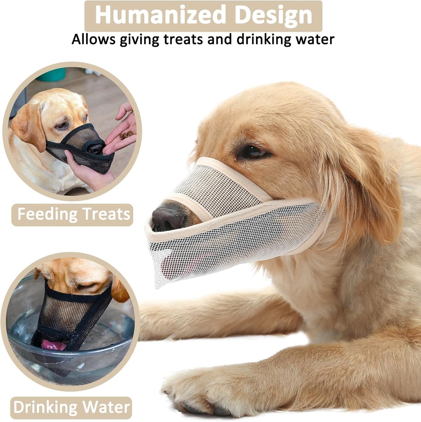Crazy Felix Nylon Dog Muzzle for Small Medium Large Dogs, Air Mesh Breathable and Drinkable Pet Muzzle for Anti-Biting Anti-Barking Licking (S, Beige)