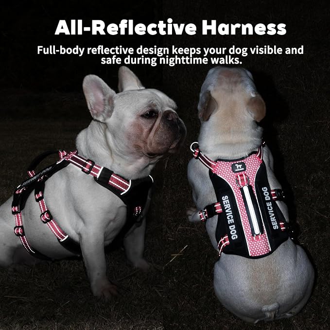 Service Dog Vest Harness, Escape Proof Harness with 6 Patches, No-Pull, Reflective Harness with Handle, Adjustable for Small to Large Dogs, for Training and Hiking (Red, L)