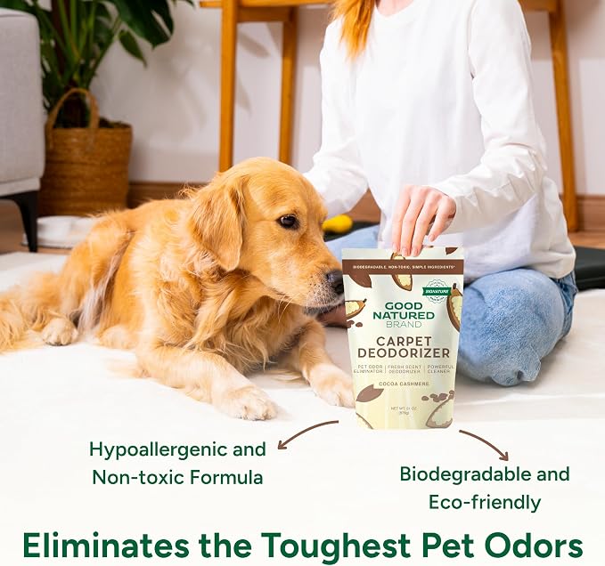Good Natured Brand | Carpet Deodorizer & Freshener Powder | 31 oz Pet Odor Eliminator for Strong Odor & Pet Urine | Fresh Natural Cocoa Cashmere Scent | Safe for Homes with Pets
