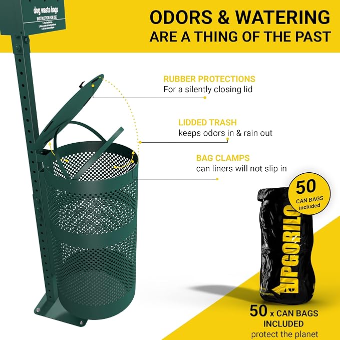 Pet Waste Station - Includes 400 Pull Out Bags & 50 Can Liners - Original Glow in the Dark Dog Waste Station with Dog Poop Sign, Bag Dispenser, Hand Sanitizer Bottle & Outdoor Trash Can with Lid