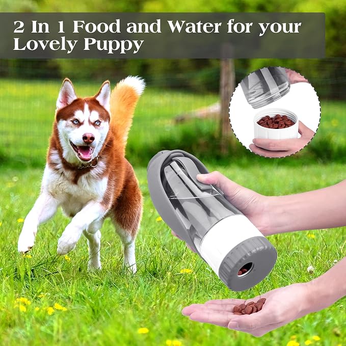 TIOVERY Dog Water Bottle Dispenser for Walking, Pet Water Feeder Container Portable with Drinking Cup Bowl Outdoor Hiking, Travel Large Grey