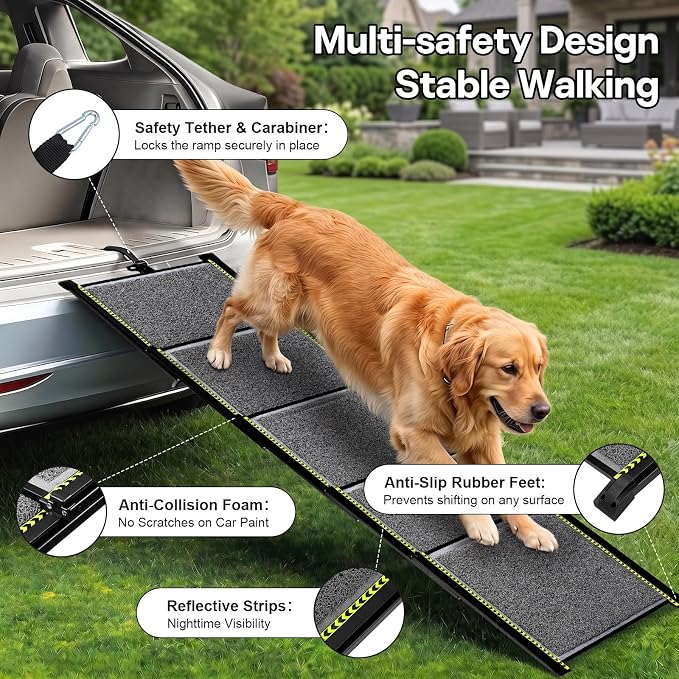 Upgraded Lightweight Dog Ramp for Large Dogs, 71" Long & 20" Extra Wide Telescoping Dog Car Ramp, Up to 250 LBS, Non-Slip Loofah Surface, Portable Outdoor Pet Ramps for Dogs to Get in SUV/Truck/Rv