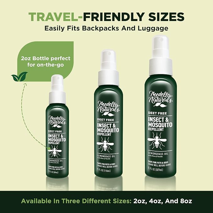 Deet-Free Insect & Mosquito Repellent – Nice Smelling, Pack of 2 (4 oz) | Insect Repellent with Lemongrass Oil Safe for Pets and Kids – Bug Spray Against Mosquitoes, Gnats, Black Flies, and No-See-um