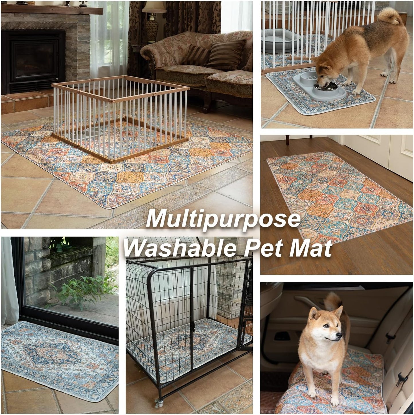 nunubaby Washable Pee Pads for Dogs, Stylish, Non-Slip and Leak-Proof Pee Pads. Reusable Potty Pads for Dogs for Crates and Floors.(Brown/Multi, 36" x72")