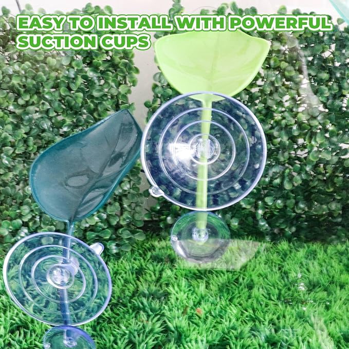 3 Pack Plastic Leaf Decorations with Suction Cups, Frog Habitat Platform, Reptile Decorations for Terrarium, Frog Tank Accessories, Terrarium Decor for African Dwarf, and Toad (Multicolor)