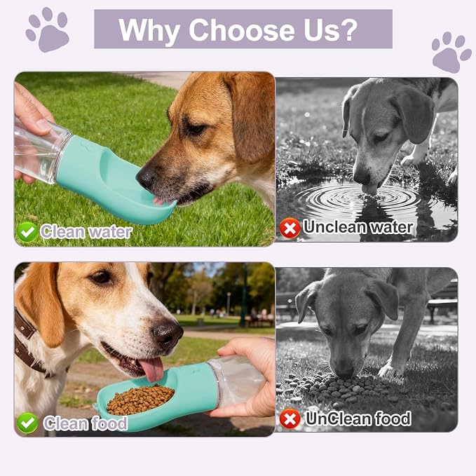 Dog Water Bottle, Portable Water Bottle with Food Container for Dogs Cat Pet Hiking Walking Travel Camping, Leak-Proof Dog Water Bowl Dispenser with Feeder Function Puppy Essentials