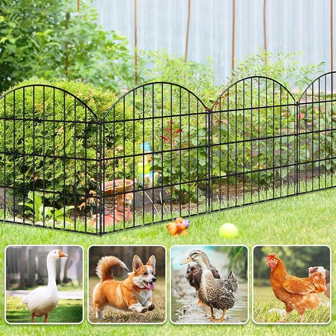 FOREHOGAR Metal Garden Fence 28in (H) x 37.3ft (L), 16 Panels + 17 Stakes Dog Fences Border Fence Animal Barrier, No Dig Garden Fencing for Yard Flower Bed Patio Outdoor, CTW2816 Black