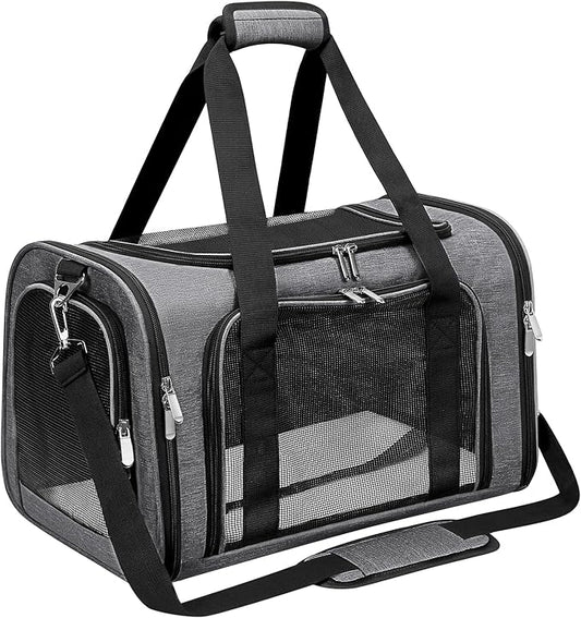 Soft-Sided Cat/Dog/Pet Carrier, Collapsible Pets Travel Carriers for Big Cats/Small Dogs with Shoulder Strap & Removable Mat, Mesh Puppy Carry Bag, Up to 25 Lbs (Dark Grey)