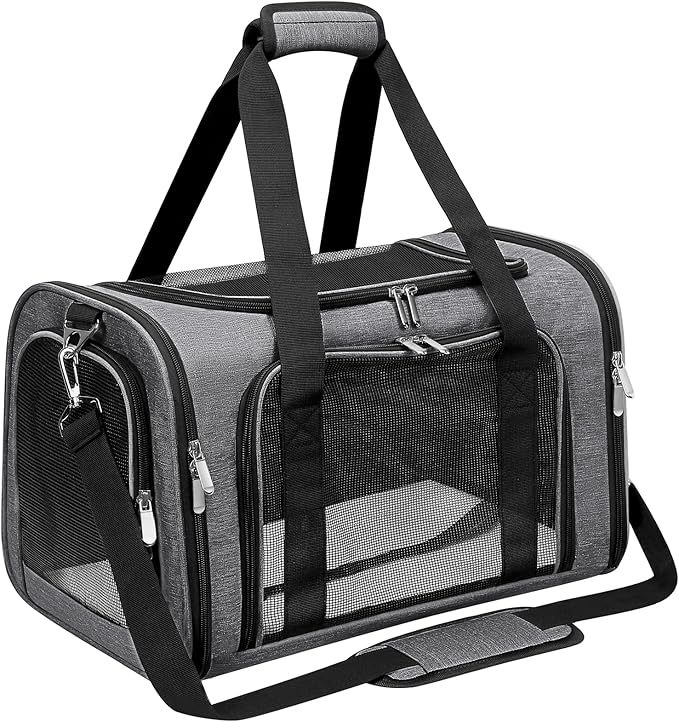 Soft-Sided Cat/Dog/Pet Carrier, Collapsible Pets Travel Carriers for Big Cats/Small Dogs with Shoulder Strap & Removable Mat, Mesh Puppy Carry Bag, Up to 16 Lbs, TSA Airline Approved(Dark Grey)
