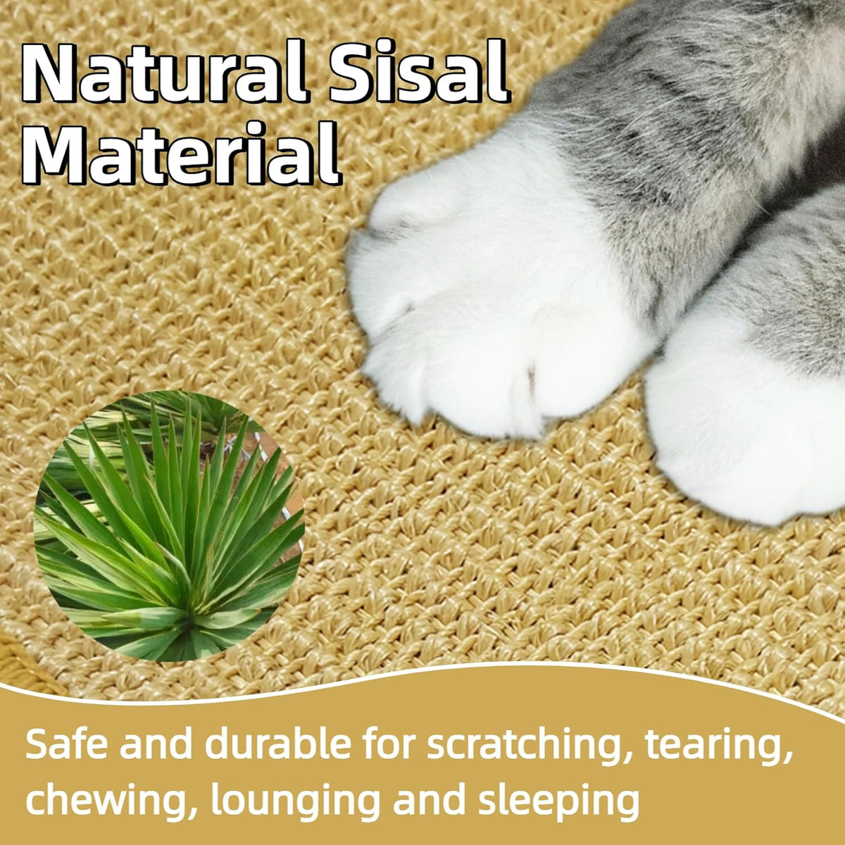 DYAUS Bunny Scratch Pads, Natural Sisal Rabbit Scratching Mats for Claws and Teeth Care, Indoor Bunny Chew Toys Bunny Bed for Biting Sleeping Nesting (3PCS, 16x12in)