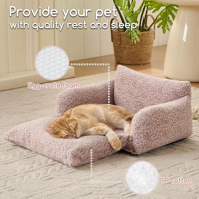 Hollypet Cat Bed Small Dog Orthopedic Couch Beds for Pets up to 13 lbs | Fluffy Multifunctional Double-Layer Warming Kitten Pet Couch Orthopedic Beds with Machine Washable Cover and Non-Slip Bottom
