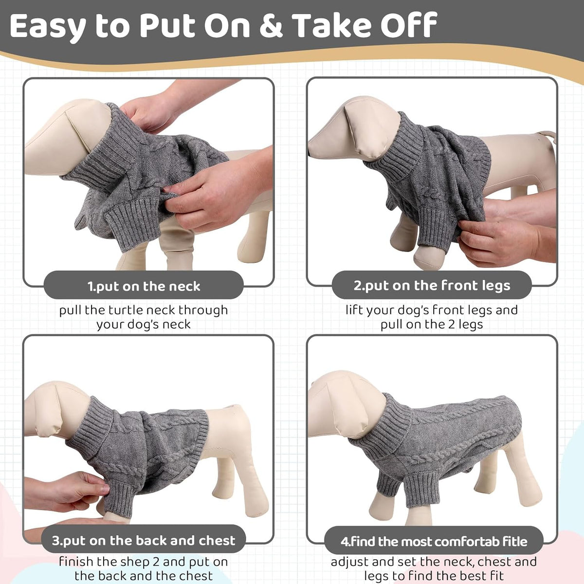 Queenmore Dog Sweater Large Size,Warm Dog Sweaters for Big Dogs,Chunky Knitted Doggy Sweater for Extra Large Dogs Boy Girl, Big Doggie Turtleneck Winter Outfit (Slate Grey,2XL)