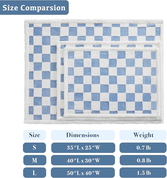 Ohocut Checkered Dog Blanket, Blue Jacquard Sherpa Blankets for Small Dog and Cats, Cute Aesthetic Style Fluffy Fleece Pets Blanket for Couch Protection Washable, 40"x50"