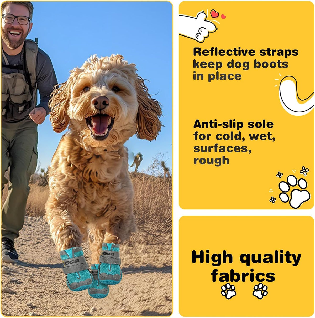 Hcpet Dog Shoes for Large Dogs, Breathable Dog Booties for Small Medium Dogs, Anti-Slip Dog Boots & Paw Protectors for Hot Pavement Winter Snow Hiking with Reflective Straps Blue Size 1