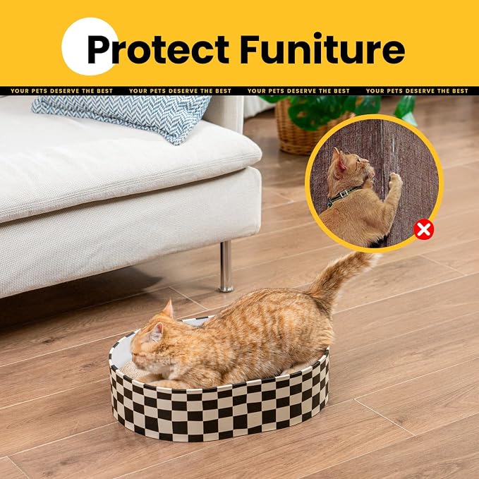 Conlun Cat Scratcher Box with 4 Cat Scratching Board Reversible Scratch Pad, Heavy Duty Corrugated Cardboard Pet Bed Lounger Kitty Scratchers for Indoor, Protects Furniture,Kittens Gifts-Large