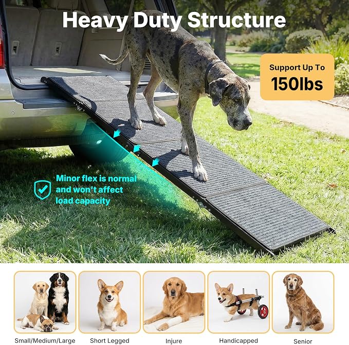 Veehoo Foldable Dog Ramp for Car Truck SUV Extra Large Wide 79" L 20" W | Outdoor Dog Ramp Heavy Duty for Pickup Trucks Minivan Portable Metal Pet Ramps for Injured Senior Dogs, Support up to 150lbs